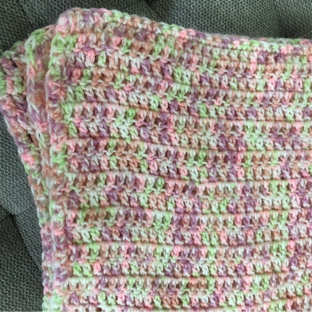Handmade Pink & green crochet lightweight oversize baby blanket